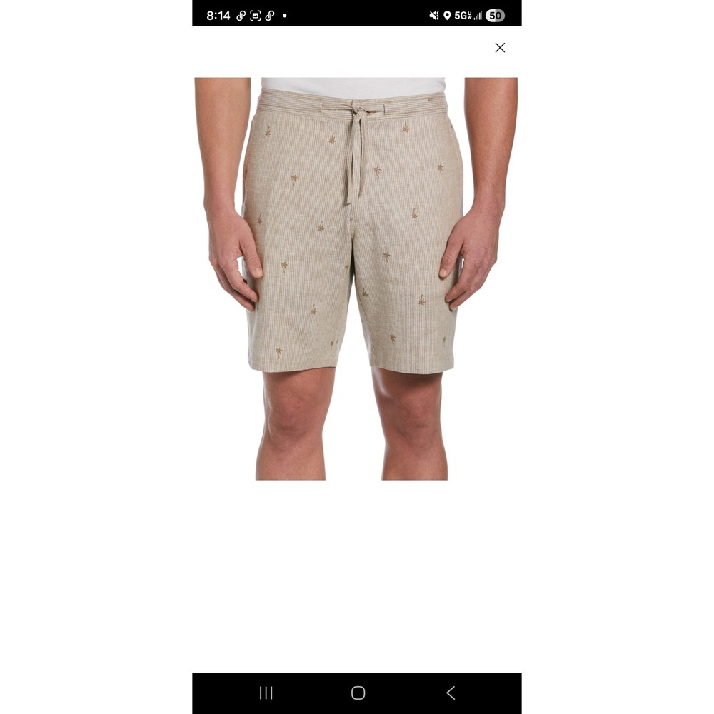 Cubavera‎ Mens Linen Blend Palm Tree Stripe Drawstring Casual Shorts L G Beige